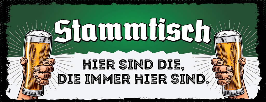 [LA-1811165] Blechschild 10x27 cm Stammtisch Weizen Biergläser