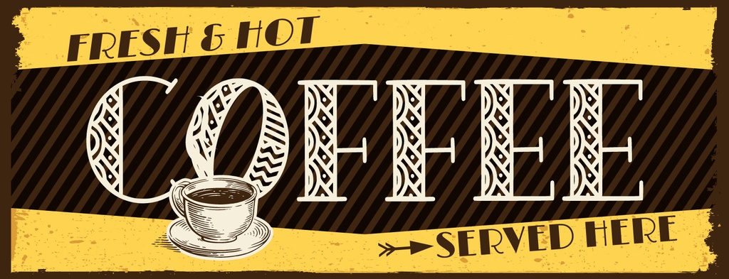 [LA-1811195] Blechschild 10x27 cm fresh and hot Coffee served here