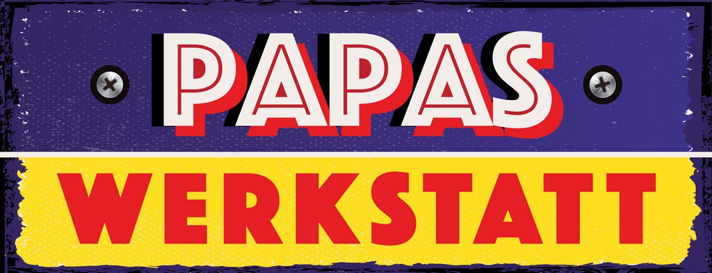 [LA-1811199] Blechschild 10x27 cm Papas Werkstatt blaues