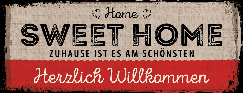 [LA-1811200] Blechschild 10x27 cm home sweet Home Herzlich Willkommen