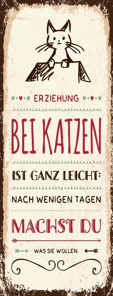 [LA-1811225] Blechschild 27x10 cm Erziehung bei Katzen ist ganz leicht
