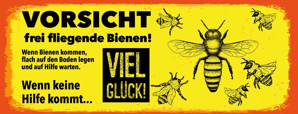 [LA-1811241] Blechschild 10x27 cm Vorsicht frei fliegende Bienen
