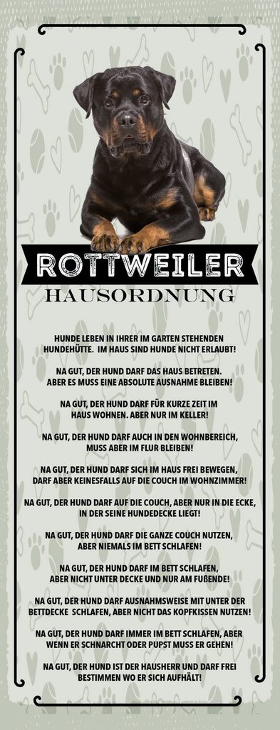[LA-1811269] Blechschild 27x10 cm Hund Rottweiler Hausordnung