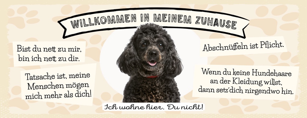 [LA-1811324] Blechschild 10x27 cm Willkommen in meinem Zuhause Pudel Hund