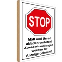 Holzschild 40x30 cm Stop Müll und Unrat verboten Warnschild Hinweisschild