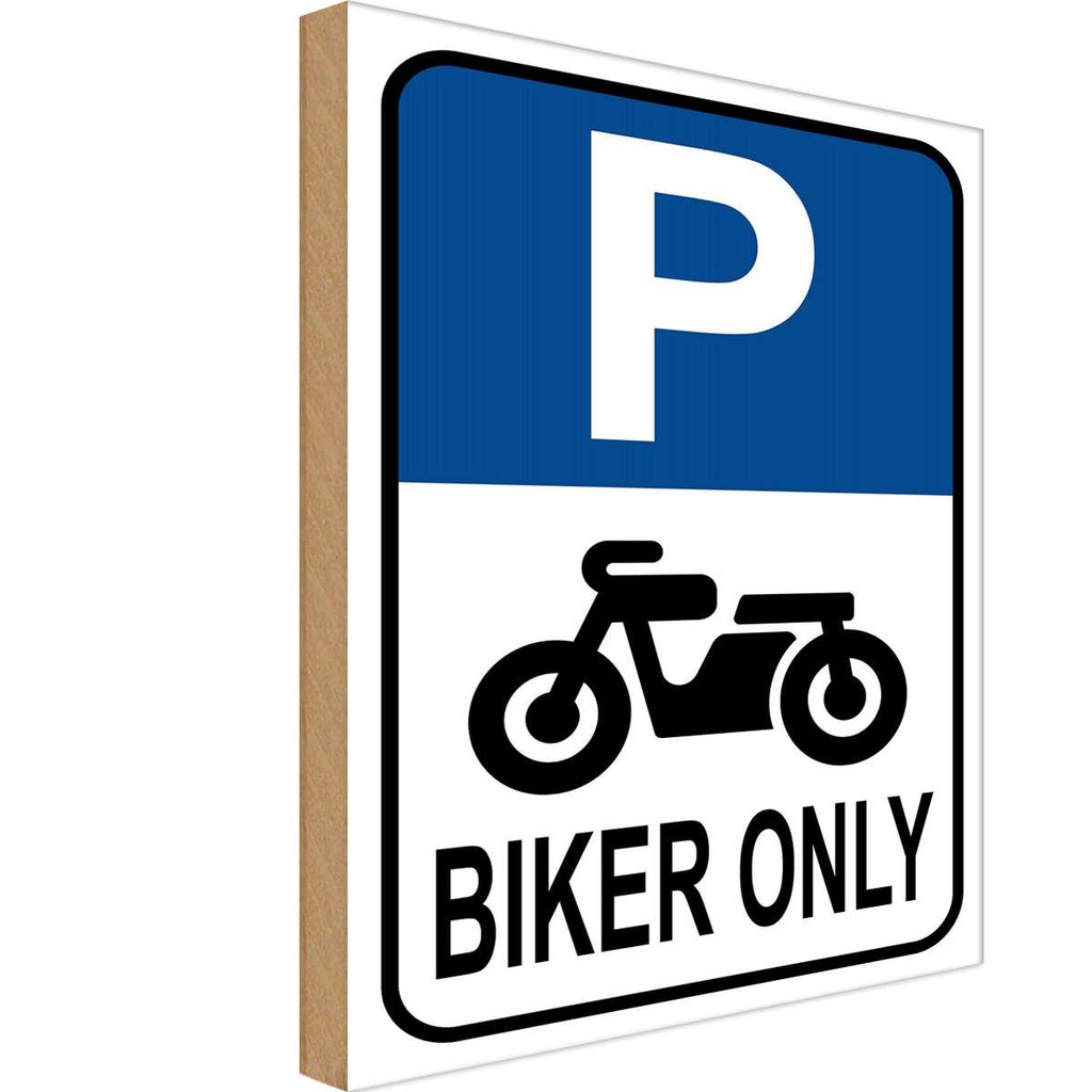 [LA-119033-H] Holzschild 40x30 cm Biker only Motorrad Parkplatzschild