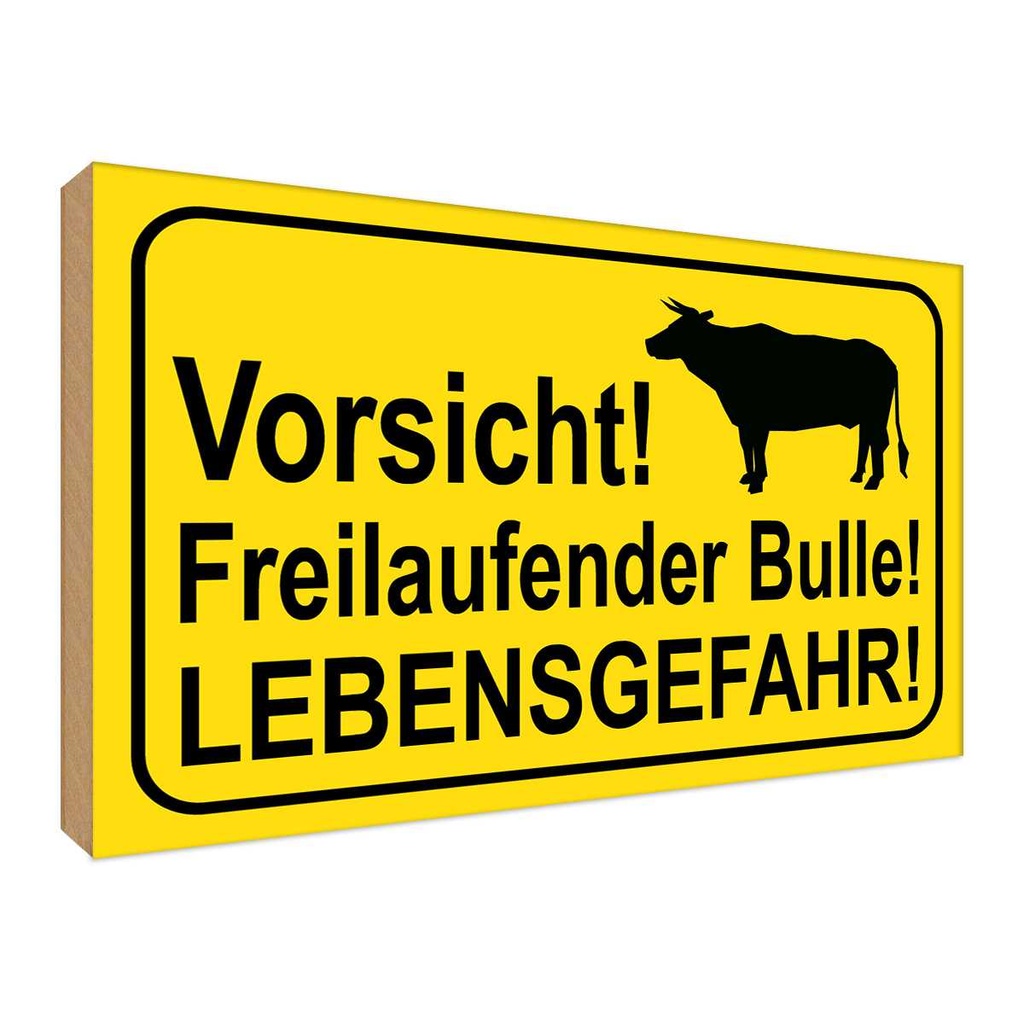 [LA-119339-H] Holzschild 30x40 cm Vorsicht freilaufender Bulle Warnschild Hinweisschild