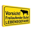 Holzschild 30x40 cm Vorsicht freilaufender Bulle Warnschild Hinweisschild