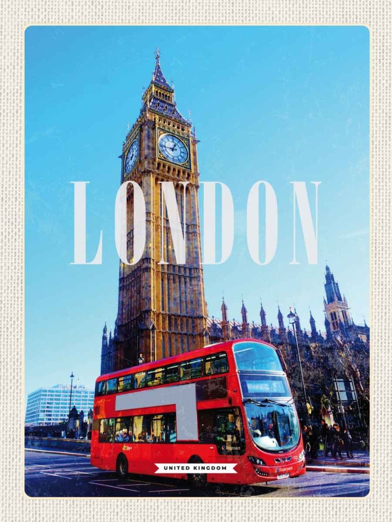 [LA-136560-H] Holzschild 40x30 cm London red Bus roter Big Ben Bildmotiv Reisemotiv England