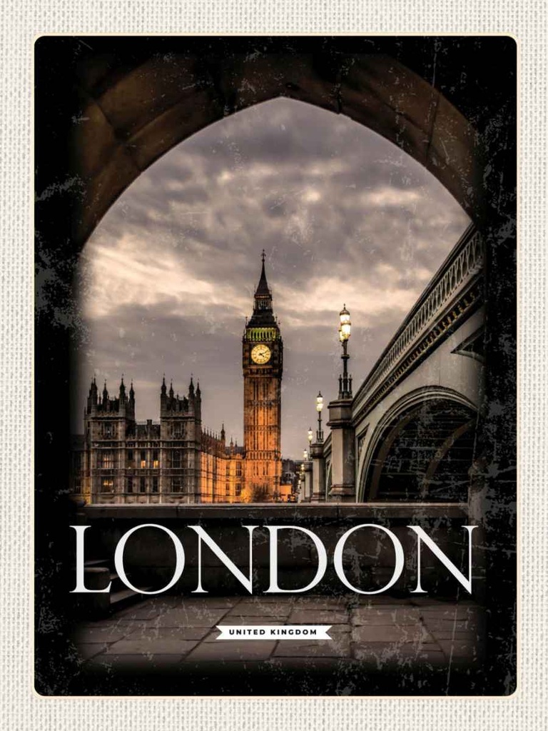 [LA-136565-H] Holzschild 40x30 cm London UK Big Ben Nacht Retro Bildmotiv Reisemotiv England