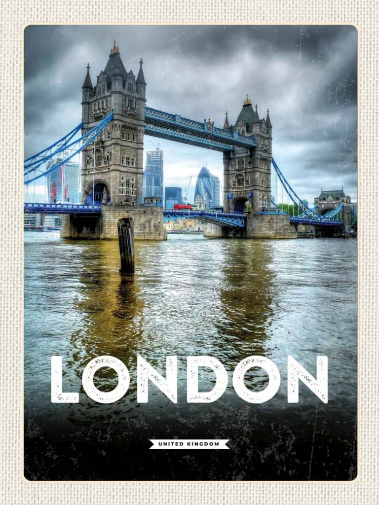 [LA-136575-H] Holzschild 40x30 cm London EnglandBrücke Bildmotiv Reisemotiv England