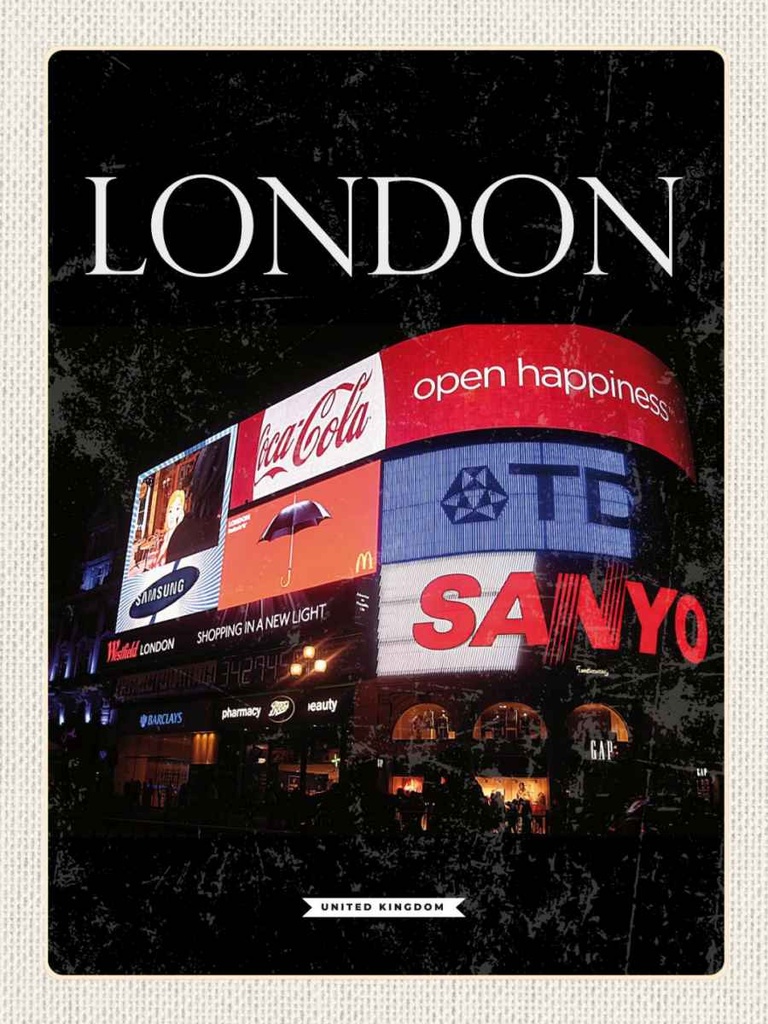 [LA-136619-H] Holzschild 40x30 cm London England Piccadilly City Nacht Bildmotiv Reisemotiv