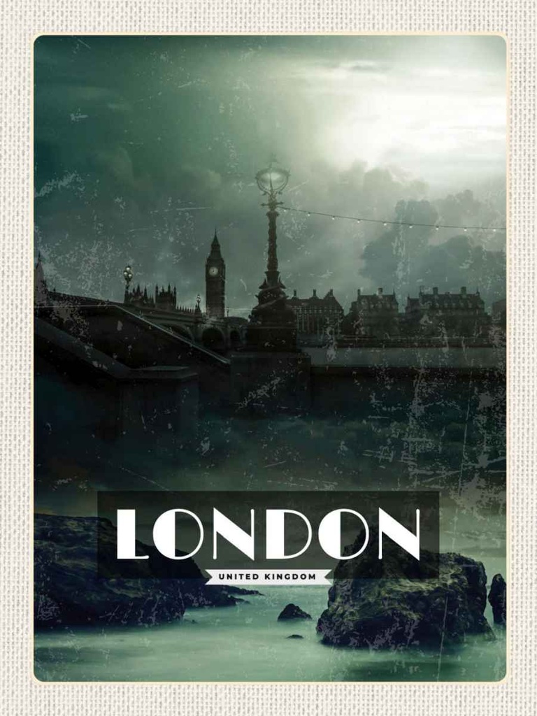 [LA-136622-H] Holzschild 40x30 cm London UK Vintage Nacht Bildmotiv Reisemotiv England