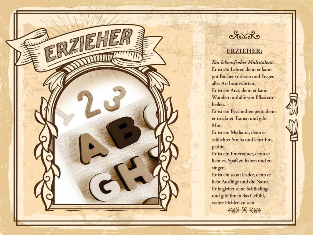 [LA-138195-H] Holzschild 30x40 cm Erzieher lebensfrohes Multitalent Beruf Arbeit
