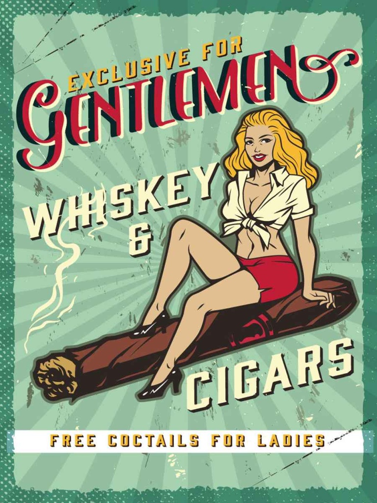 [LA-138562-H] Holzschild 40x30 cm Pinup Exlusive Gentleman Whiskey Pin Up