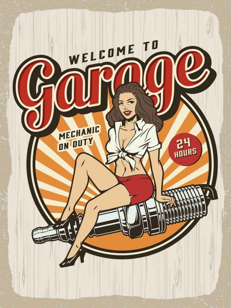 [LA-138569-H] Holzschild 40x30 cm Pinup Welcome to Garage Mechanic on Pin Up