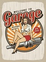 Holzschild 40x30 cm Pinup Welcome to Garage Mechanic on Pin Up