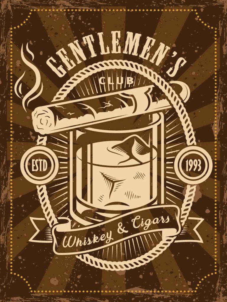 [LA-138578-H] Holzschild 40x30 cm Gentlemen`s Club Whiskey & Cigars