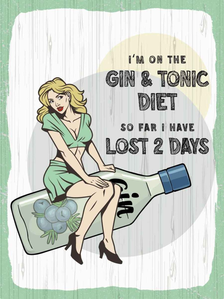 [LA-138582-H] Holzschild 40x30 cm Pinup I´m on the Gin & Tonic Diet Pin Up