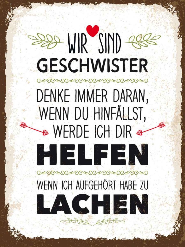 Holzschild 40x30 cm Geschwister wir lachen helfen Dekoration