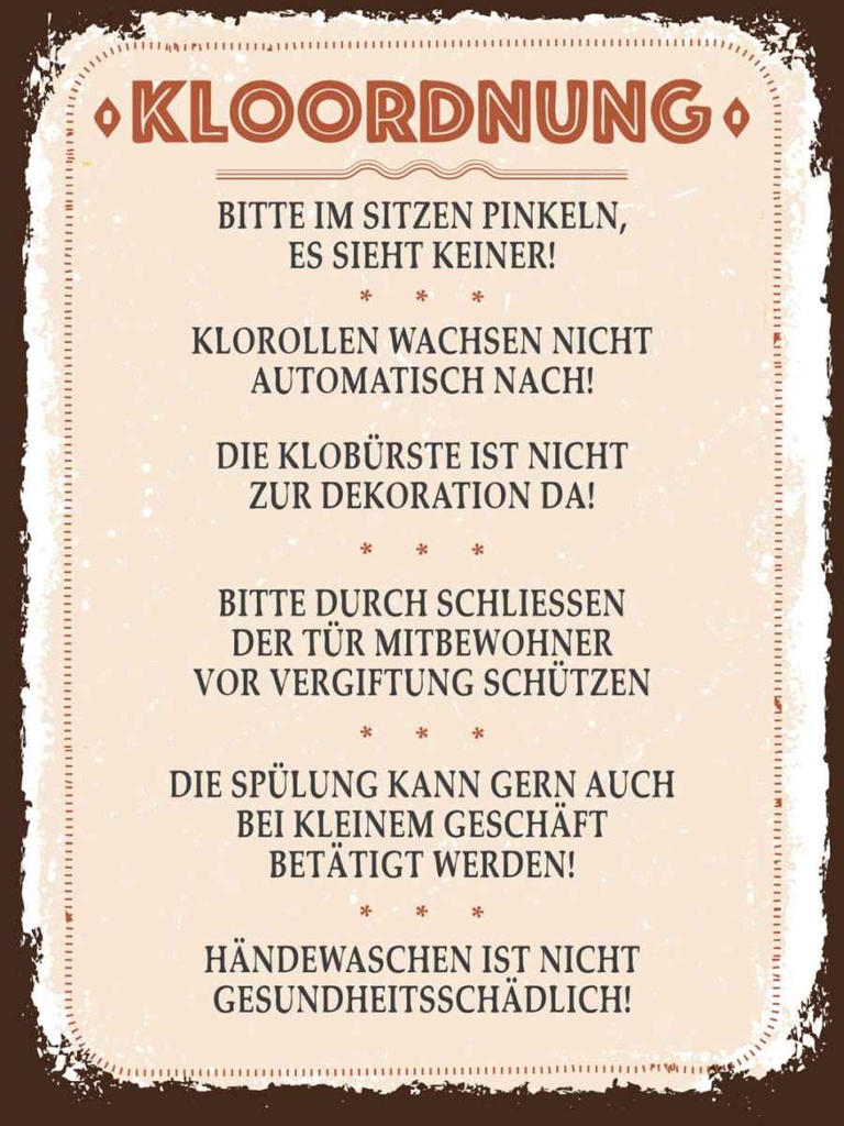 Holzschild 40x30 cm Kloordnung bitte im sitzen pinkeln Warnschild Hinweisschild