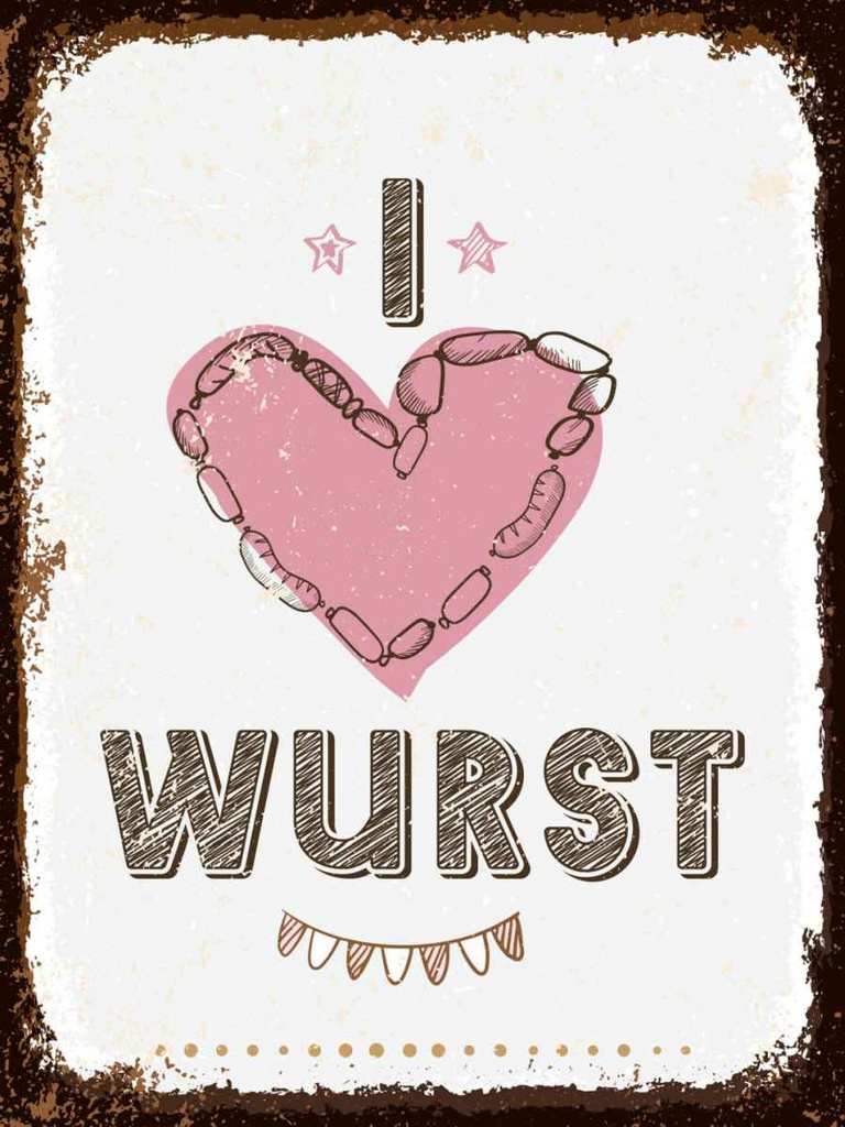 Holzschild 40x30 cm Essen I love Wurst Herz Trinken