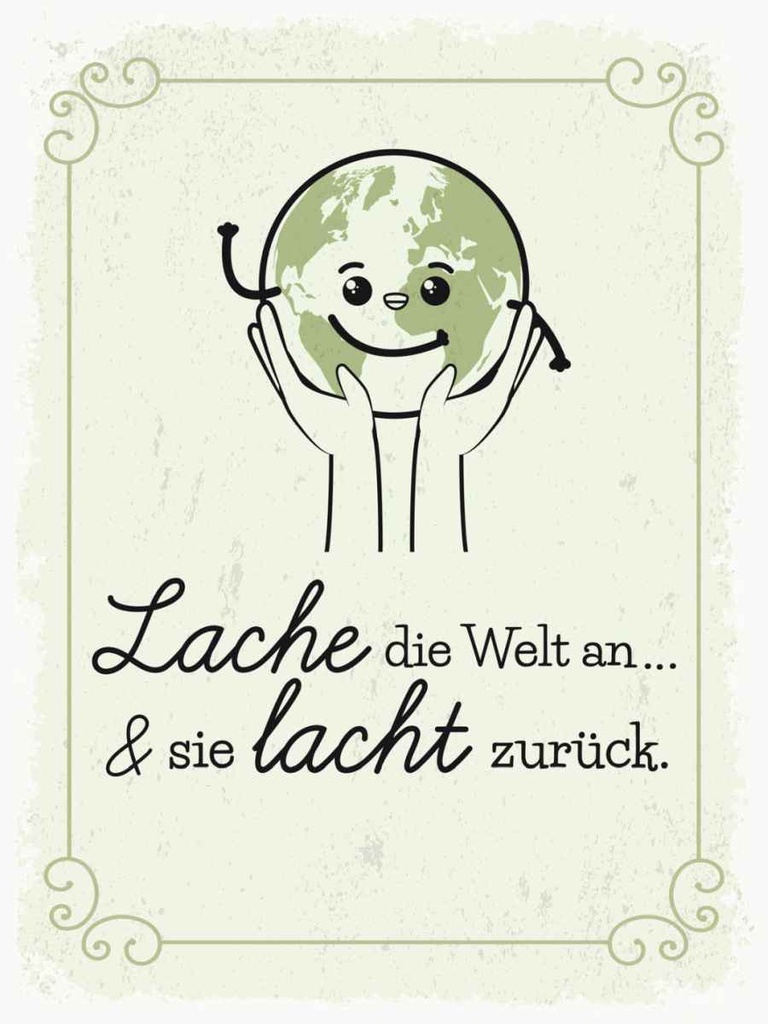 Holzschild 40x30 cm Lache die Welt an sie lacht zurück Spruch Zitat