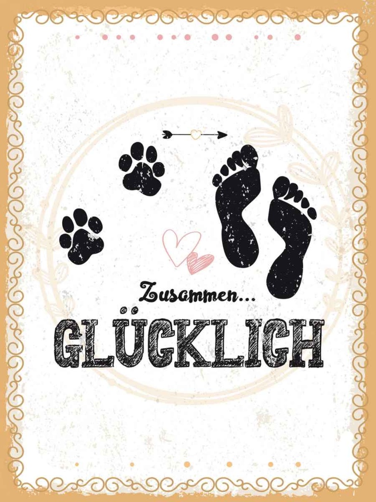 Holzschild 40x30 cm Zusammen Glücklich Hund Mensch Tier Haustier