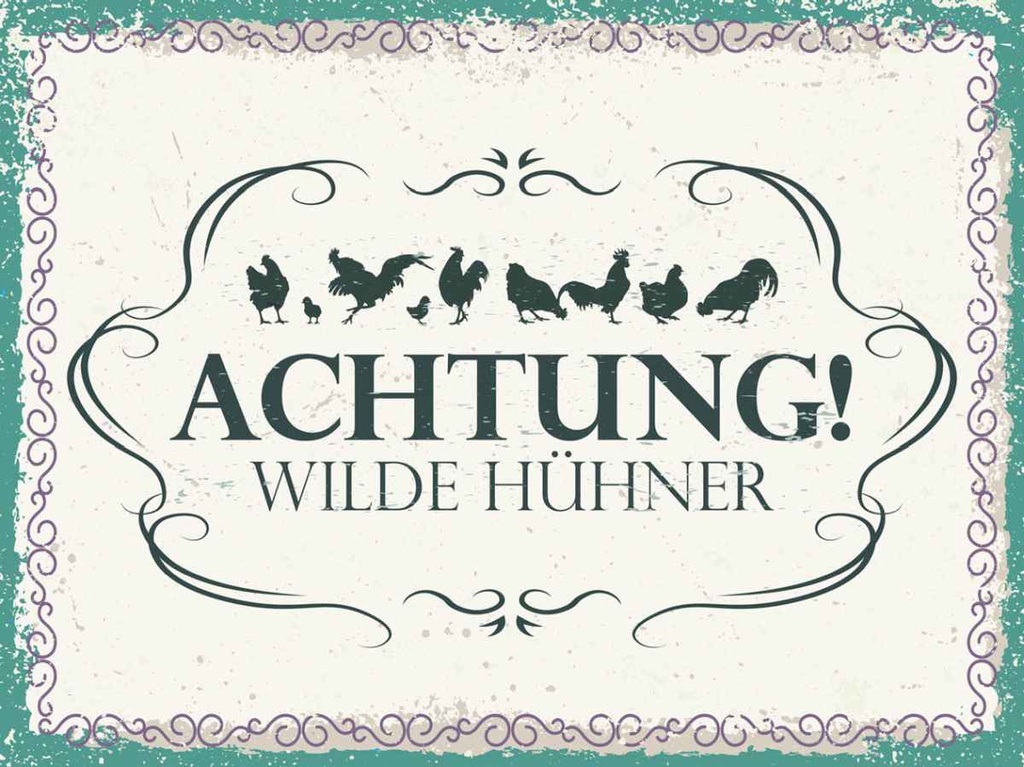 Holzschild 30x40 cm Achtung Wilde Hühner Tier Haustier