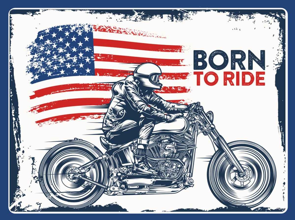 [LA-138726-H] Holzschild 30x40 cm Biker Born to Ride USA Amerika
