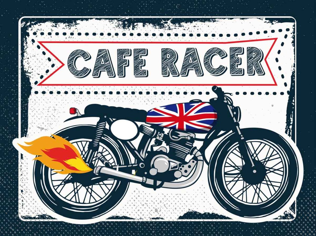Holzschild 30x40 cm Motorcycle Cafe Racer Motorrad UK Auto Garage Werkstatt