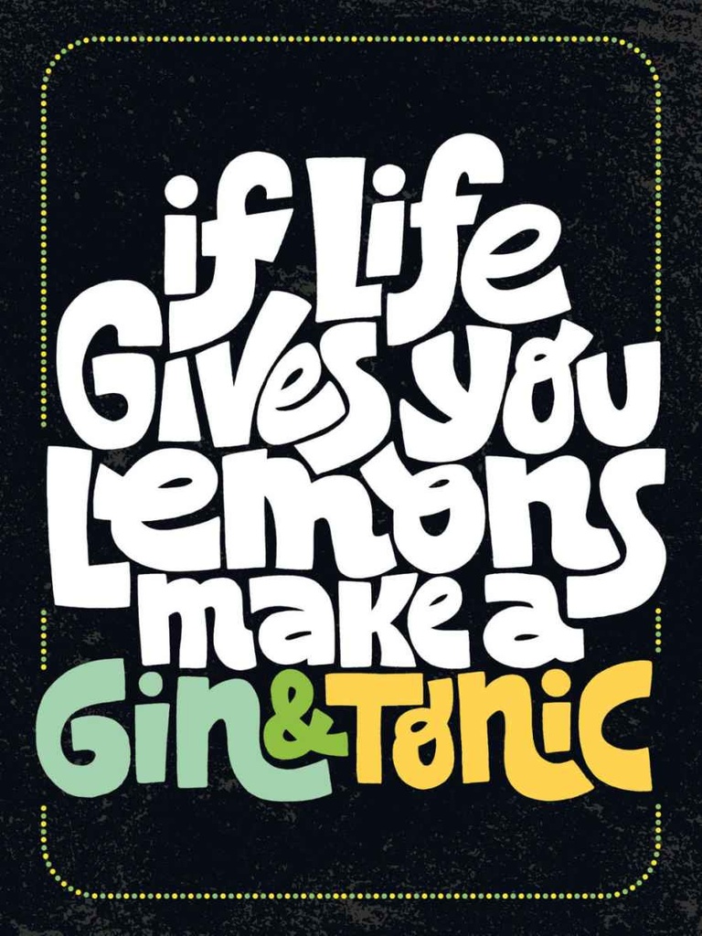 Holzschild 40x30 cm life gives Lemons make Gin & Tonic Essen Trinken