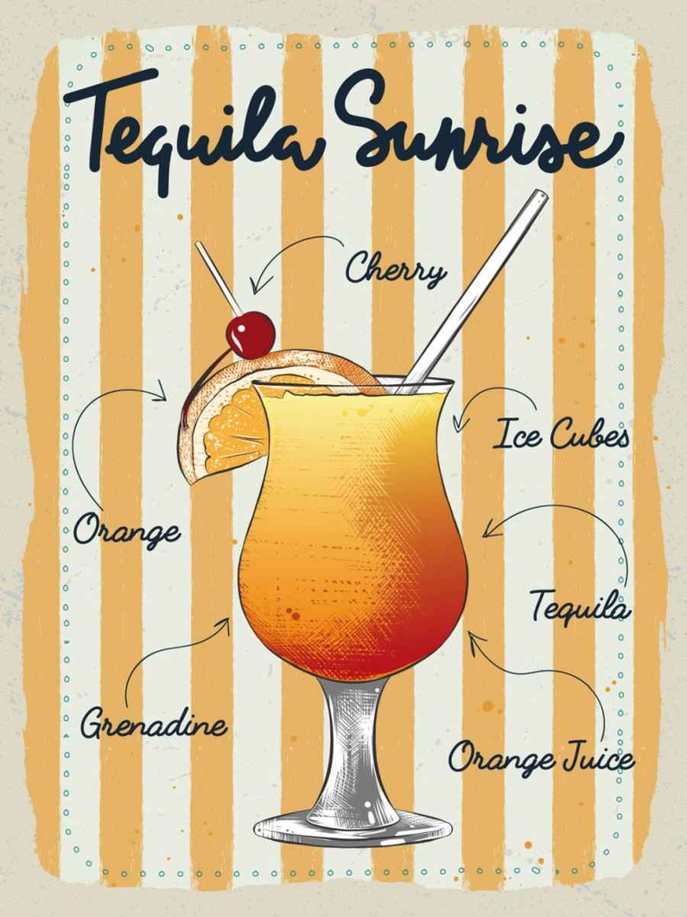 Holzschild 40x30 cm Tequila Sunrise Cherry Orange Essen Trinken