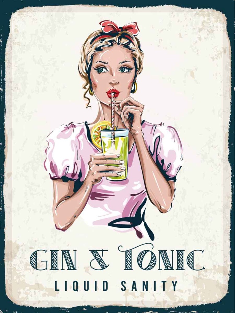 Holzschild 40x30 cm Gin & Tonic Liquid Sanity Essen Trinken