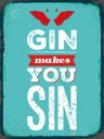 Holzschild 40x30 cm Gin makes you Sin Devil Hell Essen Trinken
