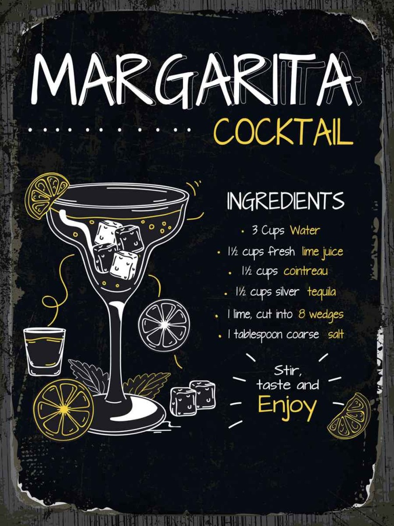 Holzschild 40x30 cm Margarita Cocktail Recipe Essen Trinken