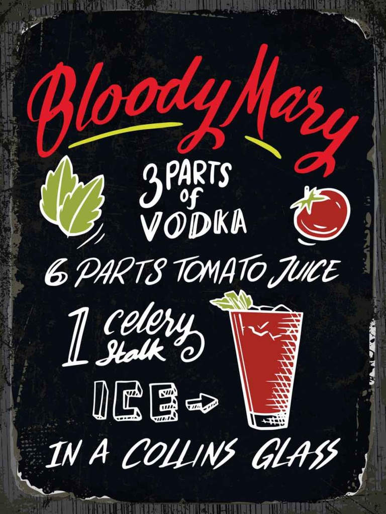 Holzschild 40x30 cm Bloody Mary Cocktail Recipe Essen Trinken