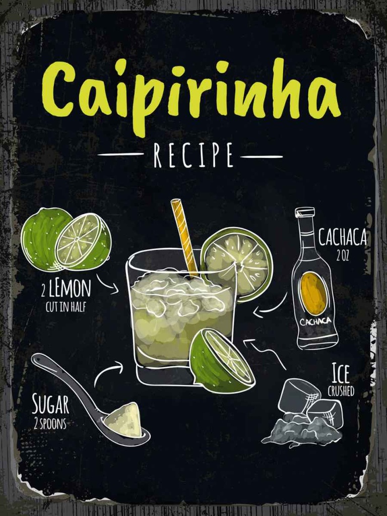 Holzschild 40x30 cm Caipirinha Cocktail Recipe Essen Trinken