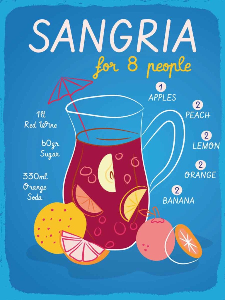 Holzschild 40x30 cm Sangria Recipe for 8 people Essen Trinken