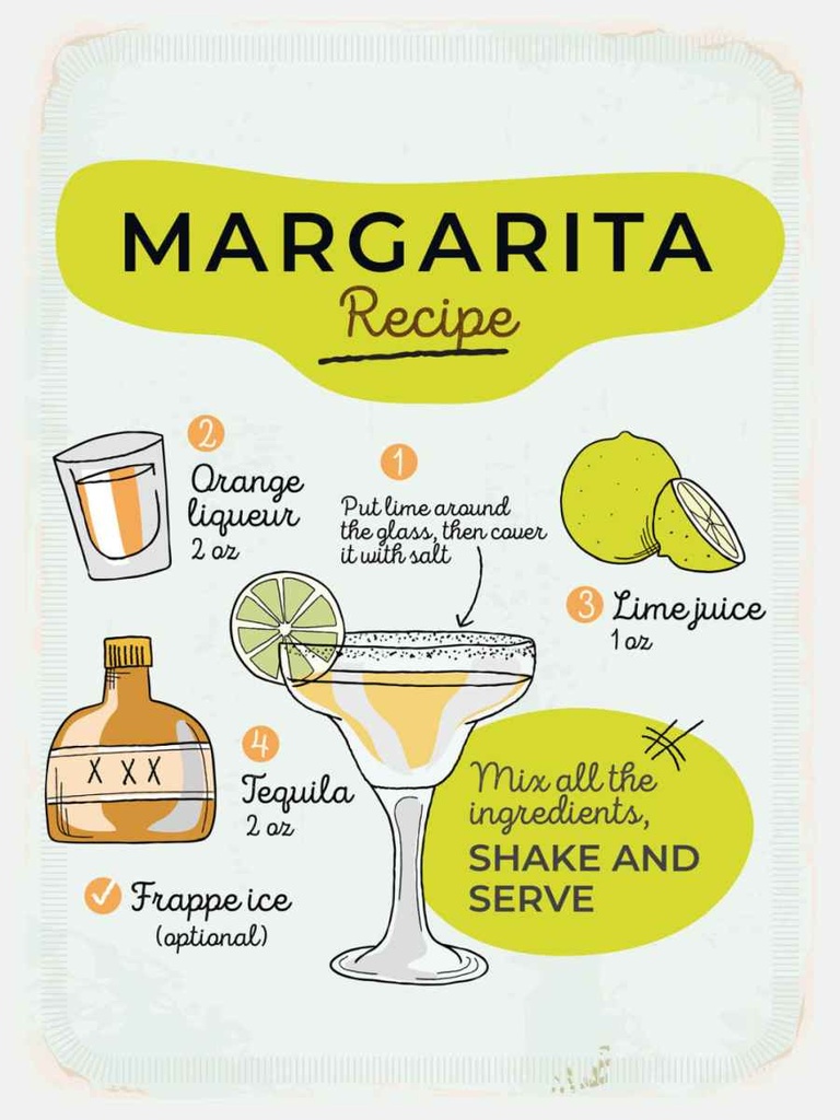 Holzschild 40x30 cm Margarita Recipe orange lime Essen Trinken