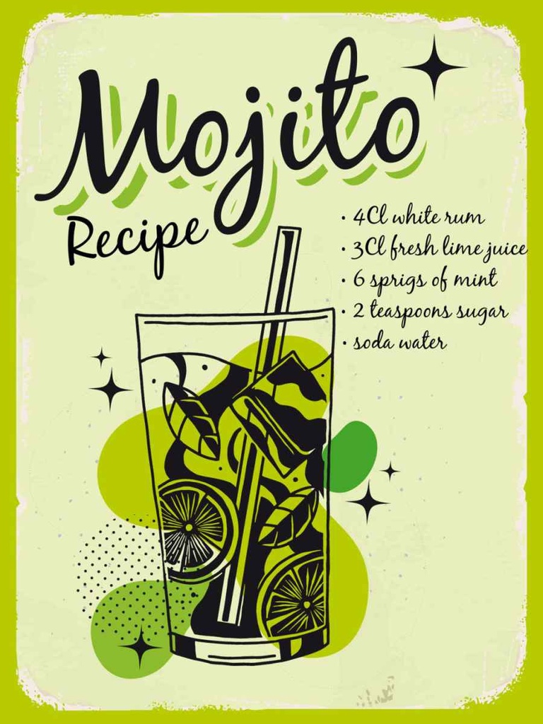 [LA-138774-H] Holzschild 40x30 cm Mojito Cocktail Recipe drink England