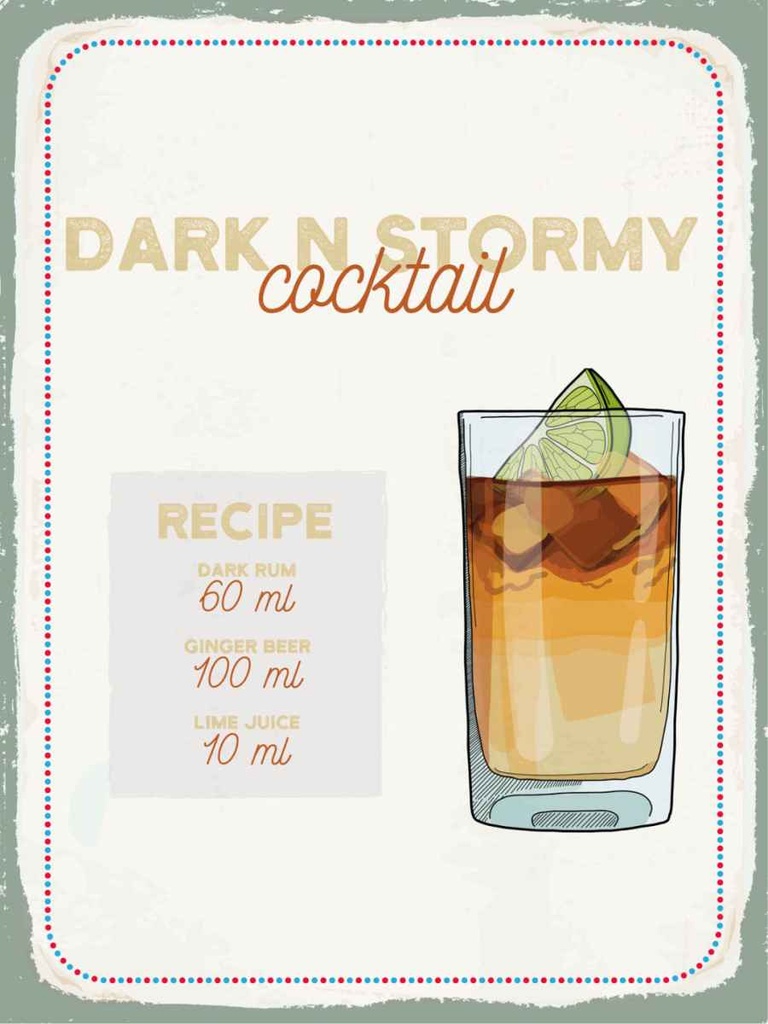 Holzschild 40x30 cm Dark n Stormy Cocktail Recipe Essen Trinken