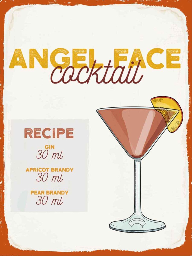 Holzschild 40x30 cm Angel Face Cocktail Recipe Essen Trinken