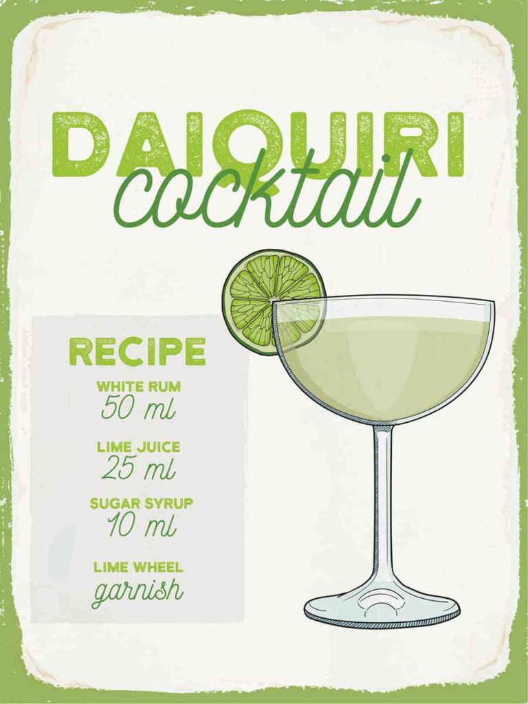 Holzschild 40x30 cm Daiquiri Cocktail Recipe Essen Trinken