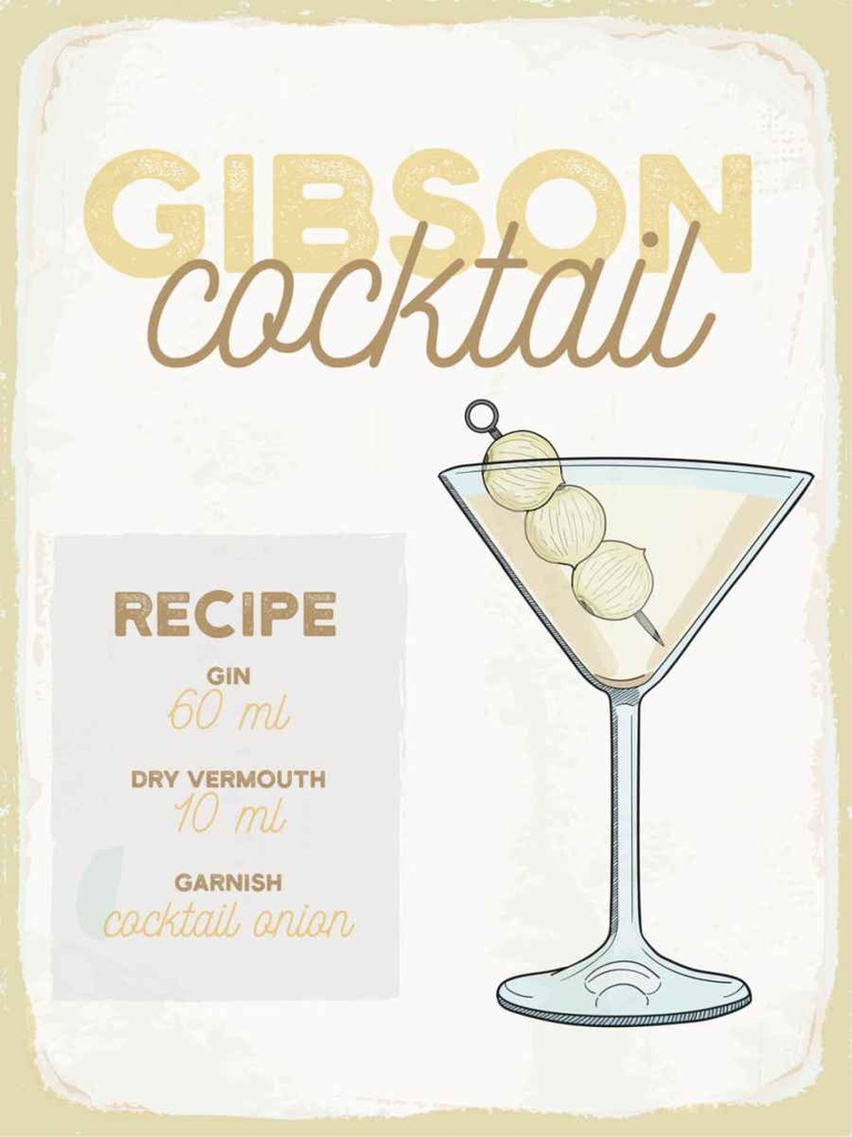 Holzschild 40x30 cm Gibson Cocktail Recipe Essen Trinken