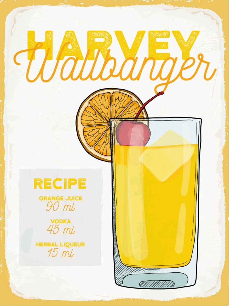 Holzschild 40x30 cm Harvey Wallbanger Cocktail Recipe Essen Trinken