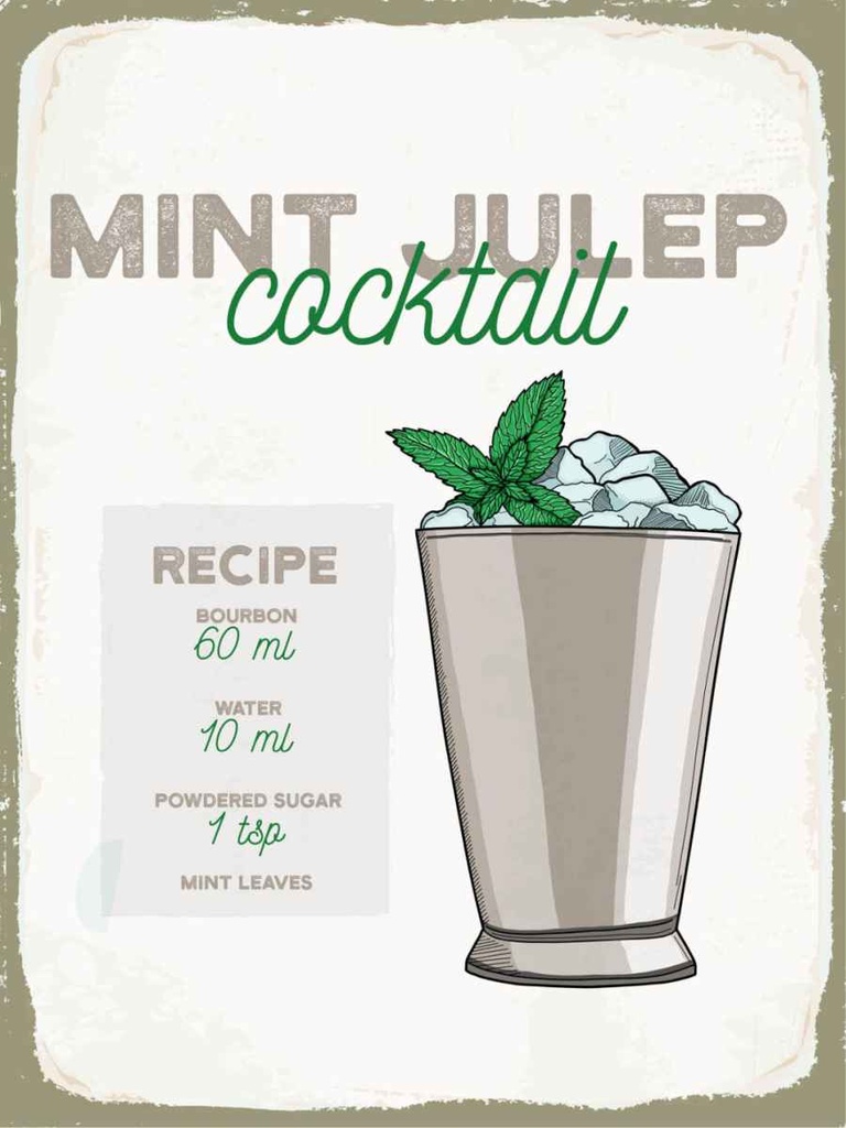 Holzschild 40x30 cm Mint Julep Cocktail Recipe Essen Trinken