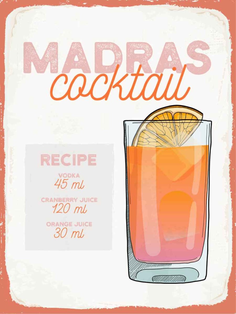 Holzschild 40x30 cm Madras Cocktail Recipe Vodka Essen Trinken