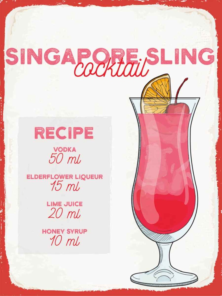 [LA-138797-H] Holzschild 40x30 cm Singapore Sling Cocktail Recipe Abenteuer Reisen