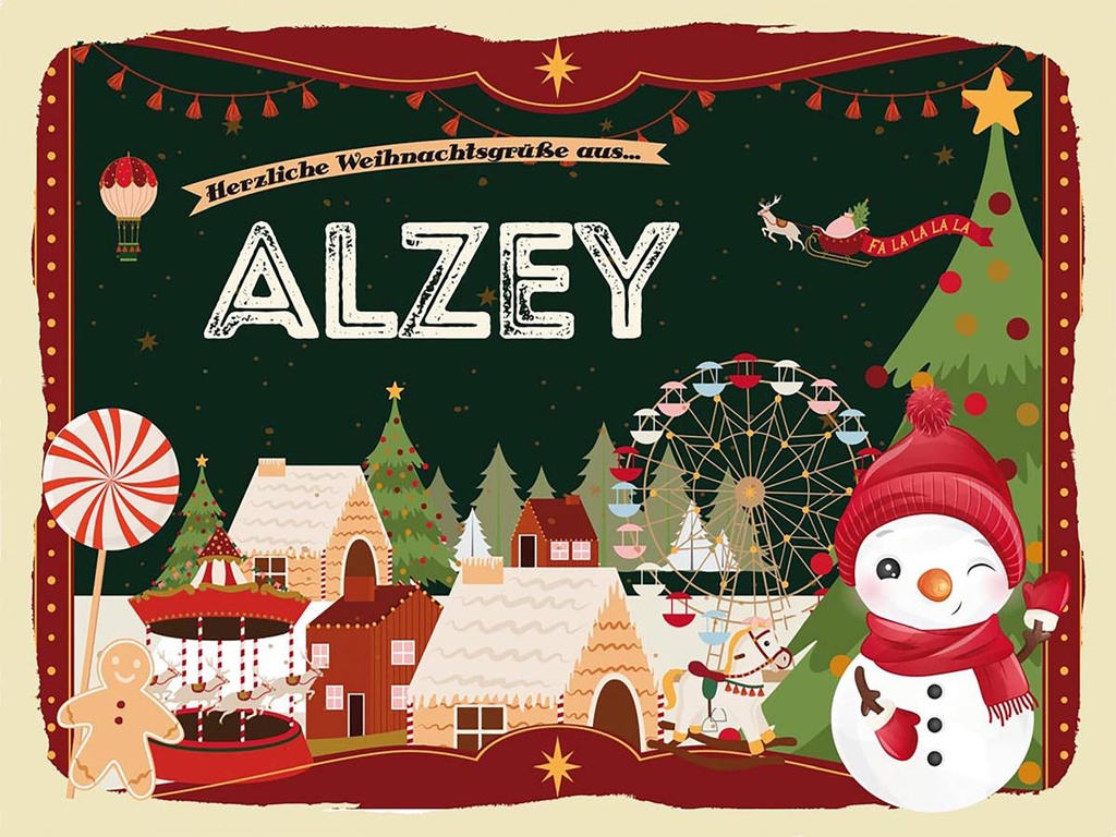 Holzschild 30x40 cm Weihnachtsgrüße aus ALZEY Weihnachten
